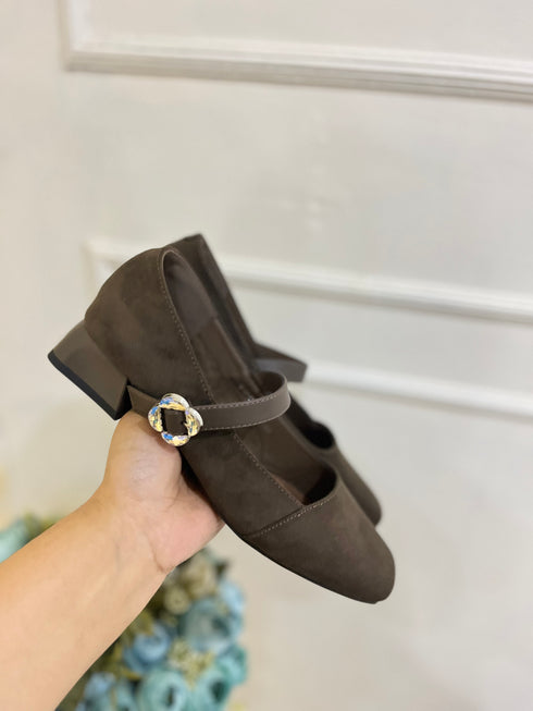 Ladies Casual Close Toe Buckle Low Block Heel